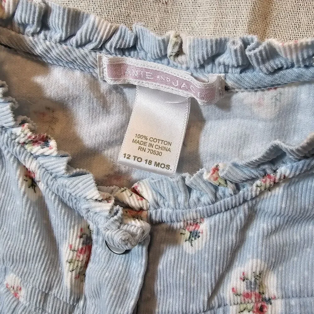Janie And Jack Western Equestrian Floral Blue Corduroy Baby Dress 12m To 18m